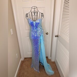Blue Sequin Strapless Gown